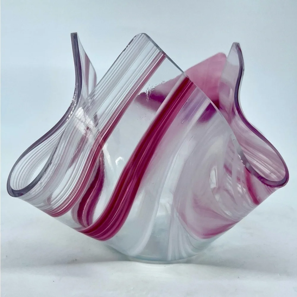 Handblown Slumped Candle Holder Red White & Pink “Peppermint” Ready Glass